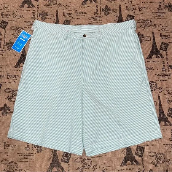 Haggar NWT! Seersucker Cool18 Turquoise/White Striped Short Size 38W - Picture 2 of 12